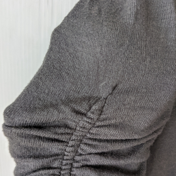 HINGE bell sleeve open front longline gray cardigan sweater - Picture 3 of 11